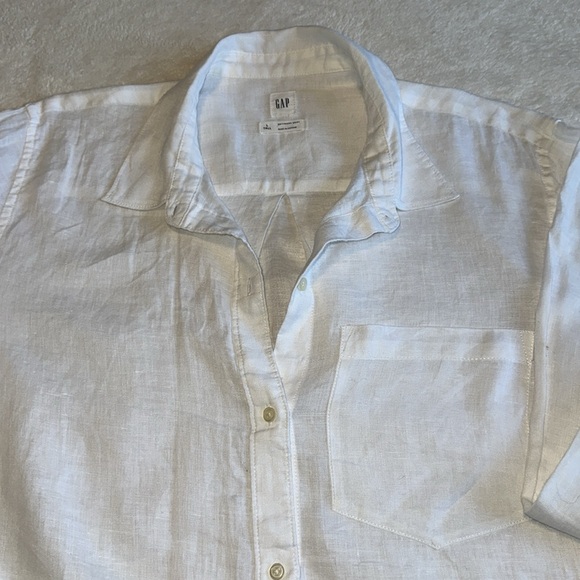 GAP optic white linen Oversized Boyfriend shirt size Large Tall - Picture 8 of 14